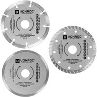 Universelles Diamant-Trennscheiben-Set 3-teilig - Segment, Turbo und Vollrand - ø 125 x 1,2 x 22,2 mm von VONROC