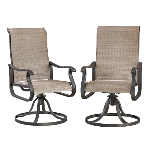 VONZOY Terrassen-Drehstühle 2er Set, Outdoor-Esszimmerstühle mit hoher Rückenlehne, Allwetter-Drehwippstuhl für Rasen, Veranda oder Garten (Braun) von VONZOY