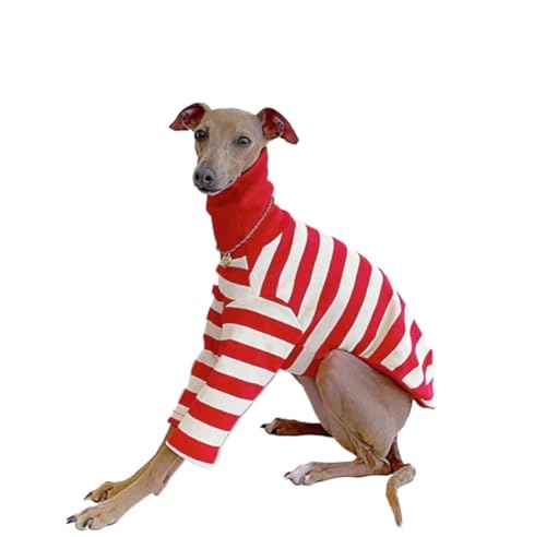 VOODUE Hoher Kragen Gestreifte Zweibeiner Kleidung Baumwolle Elastische Haustier Kleidung for Italienische Windspiele Whippet Bedlington(Rot,M) von VOODUE