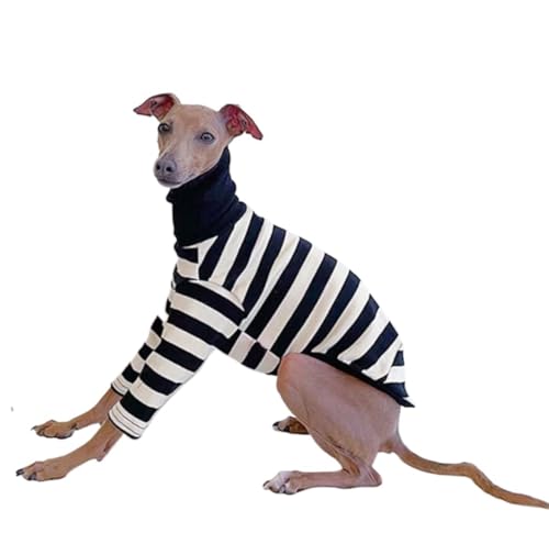 VOODUE Hoher Kragen Gestreifte Zweibeiner Kleidung Baumwolle Elastische Haustier Kleidung for Italienische Windspiele Whippet Bedlington(Schwarz,S) von VOODUE