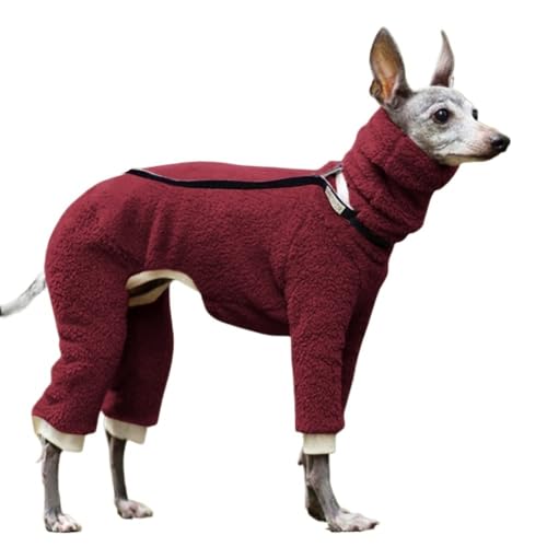 VOODUE hundemantel Italienischer Windhund-Kapuzenpullover, warme Winter-Fleecejacke, hoher Kragen, Whippet-Kleidung, Hunde-Winterkleidung (Color : Rot, Size : XXL) von VOODUE