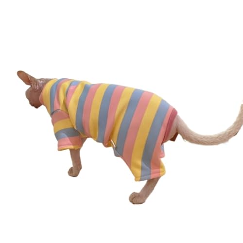 VOODUE katzenkleidung Fleece Elestic Jumpsuit for Sphynx Cat Winter Weicher gestreifter Mantel for Famale Cat Kittens Warmes süßes Dickes Sweatshirt for Devon Rex (Color : 2, Size : L) von VOODUE