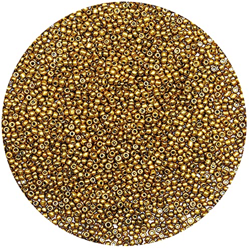 2 mm Gold Samenkugeln, ungefähr 9800 Stück / 110 Gramm pro Beutel, 12/0 Glas-Kunstperlen für die Herstellung von Ohrringen, Taillen-Schmuck, handgemachte Samenkugeln (Gold) von VOOMOLOVE