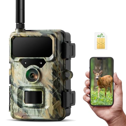 VOOPEAK 4G Wildkamera mit Handyübertragung APP, 1080P 32MP Wildtierkamera mit Nachtsicht Bewegungsmelder, Wildkamera mit SIM Karte 120° Weitwinkel 0.1s Schnelle Trigger IP66 Wasserdicht von VOOPEAK