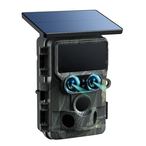 VOOPEAK Duales Objektiv Solar Wildkamera WLAN 4K 30FPS 60MP, Sternenlicht Nachtsicht Wildtierkamera mit Handyübertragung 0,1S Auslösezeit IMX458-Sensoren IP66 Wasserdicht für die Wildtierüberwachung von VOOPEAK