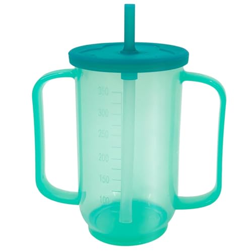 VOPHIA Trinkbecher für behinderte Erwachsene, konvaleszierend, kein Verschütten, Futterbecher mit Strohhalm für ältere Menschen, Mutterschaftsgetränke, Wasserbrei, Suppe, 350 ml (Blau-2) von VOPHIA