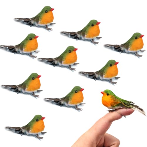 10 Christbaumschmuck Vögel Rotkehlchen Deko, Künstlicher Vogel und Feder, 8cm*3.5cm Weihnachtsbaumschmuck Vögel, für Christbaumschmuck Hochzeitsdekoration Gartendeko, Weihnachtsbaum-Dekoration von VOPIWOZ