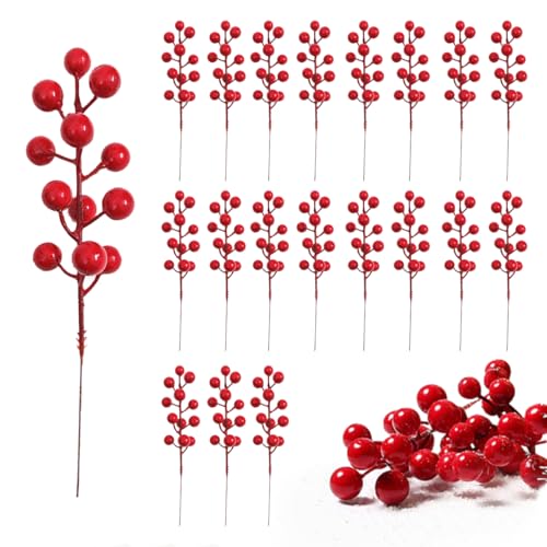 VOPIWOZ 20 Stück Rote Beerenförmige Zweige, Stechpalme Deko Weihnachten, 20cm Rote Beeren Deko Weihnachten, Trockenblumen Weihnachten, Ilex Künstlich für Adventskranz Deko und Winterdeko VOPIWOZ 20 Stück Rote Beerenförmige Zweige, Stechpalme Deko Weihnachten, 20cm Rote Beeren Deko Weihnachten, Trockenblumen Weihnachten, Ilex Künstlich für Adventskranz Deko und Winterdeko von VOPIWOZ