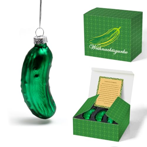 VOPIWOZ 3 st Gurke Weihnachtsschmuck, Weihnachtsgurke mit Silberseil, Traditionelle Lustige Weihnachtsdeko, Eine Karte mit der Legende der Gurke, Geschenkkarton Gurke Charms für Christbaumschmuck Glas VOPIWOZ 3 st Gurke Weihnachtsschmuck, Weihnachtsgurke mit Silberseil, Traditionelle Lustige Weihnachtsdeko, Eine Karte mit der Legende der Gurke, Geschenkkarton Gurke Charms für Christbaumschmuck Glas von VOPIWOZ