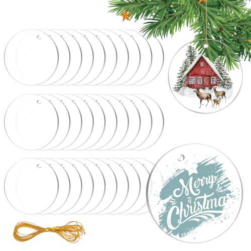 VOPIWOZ 30 Stück Acrylglas Platte, Acrylplatte Transparent mit Goldseil, Acrylscheibe Rund mit Loch, Weihnachtskugeln zum Bemalen, Geeignet für Christbaumschmuck, Hochzeitsdekoration VOPIWOZ 30 Stück Acrylglas Platte, Acrylplatte Transparent mit Goldseil, Acrylscheibe Rund mit Loch, Weihnachtskugeln zum Bemalen, Geeignet für Christbaumschmuck, Hochzeitsdekoration von VOPIWOZ