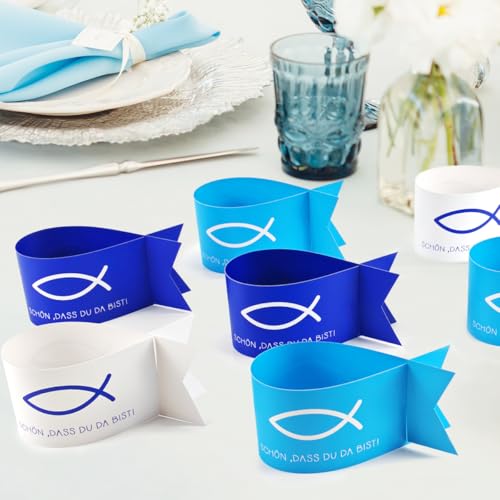 VOPIWOZ 36 Stück Deko Fische Kommunion Junge, Tischdeko Konfirmation, Blau Hellblau Weiß Fische Deko für Erstkommunion Deko, Taufe Deko, Hochzeitsdeko, Schön Dass du da Bist Geschenk von VOPIWOZ