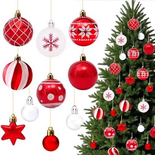 VOPIWOZ 42 Stück Christbaumkugeln, Christbaumschmuck Rot Weiß Weihnachtsbaumkugeln, 12 Stück 6cm und 28 Stück 3cm, 2 Stück 5cm Baumschmuck Weihnachten, Wetterfeste Weihnachtskugeln für Weihnachtsdeko VOPIWOZ 42 Stück Christbaumkugeln, Christbaumschmuck Rot Weiß Weihnachtsbaumkugeln, 12 Stück 6cm und 28 Stück 3cm, 2 Stück 5cm Baumschmuck Weihnachten, Wetterfeste Weihnachtskugeln für Weihnachtsdeko von VOPIWOZ