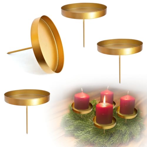 VOPIWOZ Adventskranz Kerzenhalter Metall, Kerzen Adventskranz 4er Set, Kerzenhalter Stumpenkerzen, Kerzenständer Gold für Kerzenhalter für Adventskranz und Stabkerzen mit Dorn 4Kerzenständer von VOPIWOZ
