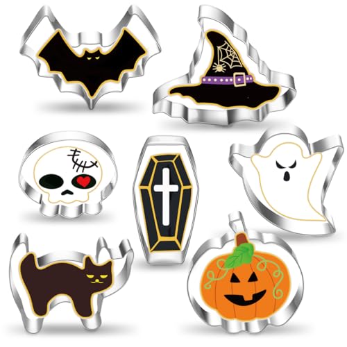 VOPIWOZ Halloween Ausstecher 7 Backformen Halloween Edelstahl Plätzchenausstecher Sie Können Leckere und Interessante Halloween Kekse Backen für die Halloween Kuchen Deko von VOPIWOZ