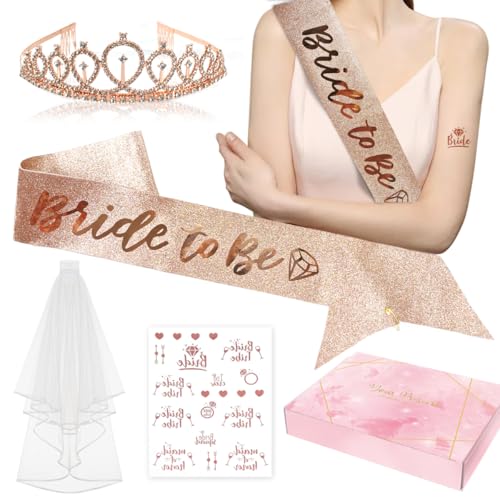 VOPIWOZ JGA Accessoires Frauen Rose Gold Glitter Kit, Junggesellenabschied Frauen Accessoires, Schleier Braut Bride to be Schärpe Bride Haarreif für JGA Deko Frauen und Bachelorette Party Accessories von VOPIWOZ