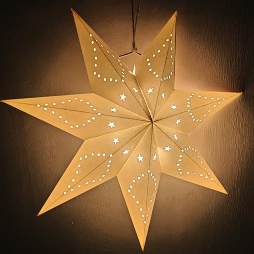 VOPIWOZ Papiersterne Weihnachten, 45cm Papiersterne zum Aufhängen, 7 Hörner Sterne Deko Weihnachten, Weiß Durchbrochene Weihnachtsstern für Party Deko Weihnachtsdeko Hochzeit Deko von VOPIWOZ