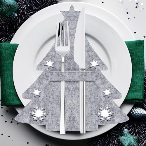 VOPIWOZ Platzset Weihnachten Filz, 12 Baum Bestecktasche Weihnachten, Grau Weiß Tischdeko Weihnachten, Bestecktaschen für Weihnachten Besteck, Gabeln und Löffel, Ideal für Weihnachtstischdeko VOPIWOZ Platzset Weihnachten Filz, 12 Baum Bestecktasche Weihnachten, Grau Weiß Tischdeko Weihnachten, Bestecktaschen für Weihnachten Besteck, Gabeln und Löffel, Ideal für Weihnachtstischdeko von VOPIWOZ