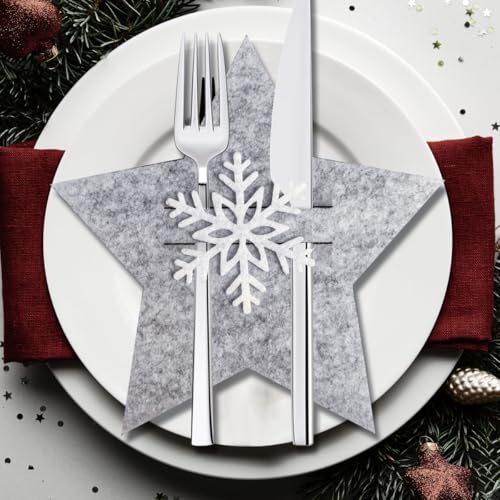 VOPIWOZ Platzset Weihnachten Filz, 12 Stern Bestecktasche Weihnachten, Grau Weiß Tischdeko Weihnachten, Bestecktaschen für Weihnachten Besteck, Gabeln und Löffel, Ideal für Weihnachtstischdeko VOPIWOZ Platzset Weihnachten Filz, 12 Stern Bestecktasche Weihnachten, Grau Weiß Tischdeko Weihnachten, Bestecktaschen für Weihnachten Besteck, Gabeln und Löffel, Ideal für Weihnachtstischdeko von VOPIWOZ