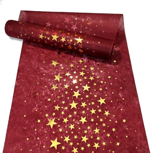 VOPIWOZ Tischdecke Weihnachten Rot (28cm x 5m), Vliesstoff Tischläufer Modern, Tischläufer Weihnachten Rolle mit Goldener Stern, Weihnachtstischläufer, Ideale Tischdeko Weihnachten von VOPIWOZ