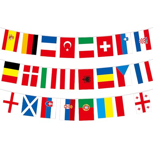 Euro 2024 Fußball Wimpel Banner Flagge, 7.5m Fußball-Meisterschaft Flagge mit 24 Europäischen Mannschaften für Garten Bar Party Indoor Outdoor Dekoration (14x21cm, 2 Stück) von VORAE