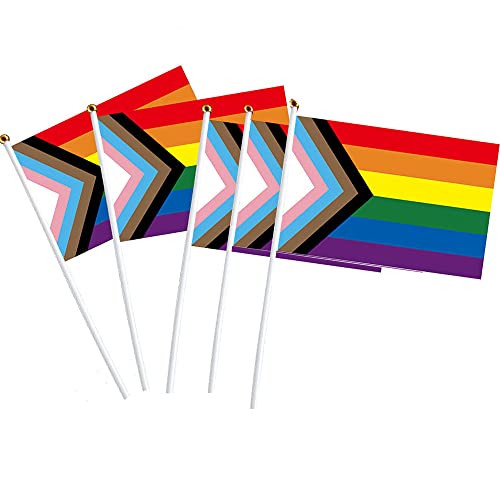 Mini Pride Flaggen, handgehaltene LGBT Gay Flags 21 x 14 cm – Regenbogen Progress Flagge für Paraden, Karneval, Festival Feiern und Party Dekor (10 Stück) von VORAE