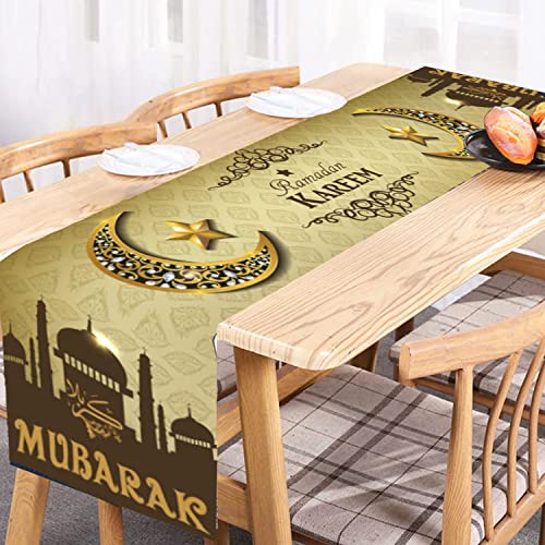 Ramadan Tischläufer, Eid Mubarak Tischdecke, Stern Mond Moschee Dekorative Polyester Ramadan Kareem Tischabdeckung Dekor für Zuhause Tisch Eid Mubarak Dekorationen Party Favors (Gold) von VORAE
