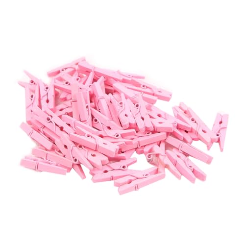 VORCOOL 100 Stücke Mini Holzklammern, Natur hölzerne Wäscheklammern Fotoclips für DIY Handwerk Dekoration (Rosa) von VORCOOL
