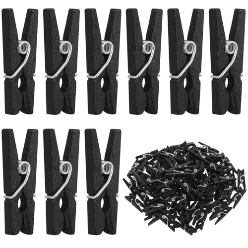 VORCOOL 100 Stücke Mini Holzklammern, Natur hölzerne Wäscheklammern Fotoclips für DIY Handwerk Dekoration (schwarz) von VORCOOL