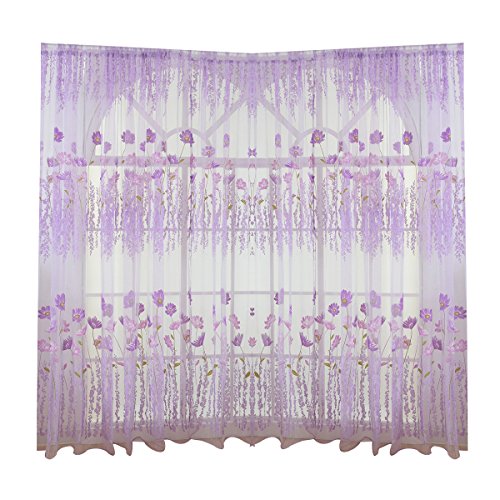 VORCOOL 200 * 100 cm Galsang Blumen Voile Vorhang Durchlässiger Tüll Gardinen Wärmeschutz Vorhänge (Lila) von VORCOOL