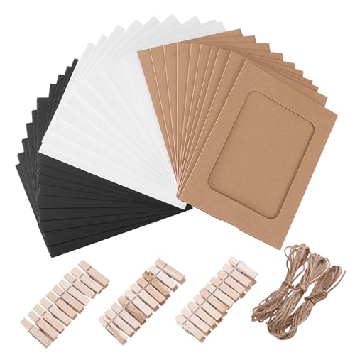 VORCOOL 30pcs Kraftpapier Papier Bilderrahmen RC Wanddekoration DIY mit Clips Saiten für Fotos 4 x 6in von VORCOOL