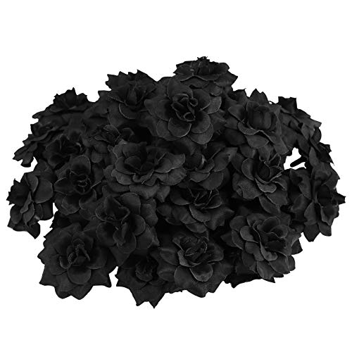 VORCOOL 50 Stück Kunstblumen Rosenköpfe Stoffrosen Deko-Blüte (Schwarz) von VORCOOL