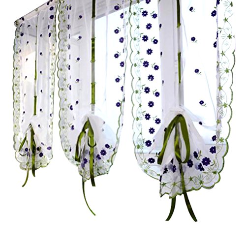 VORCOOL Raffgardinen Voile Vorhang mit Blume und Band für Mädchen Schlafzimmer Deko 80 x 100 cm (lila Blumen) von VORCOOL