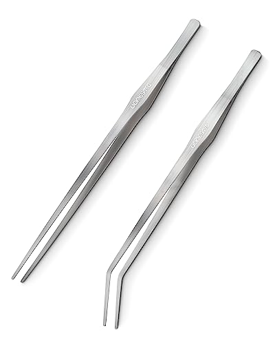VORESTIC 2 Stück Aquarium Pinzette Lang 38 cm Set, Gerade und Gebogen Aquarium Pinzette Set, Lange Pinzette zum Pflanzen und Füttern von VORESTIC