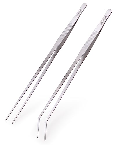 VORESTIC 2 Stück Aquarium Pinzette Lang 48 cm Set, Gerade und Gebogen Aquarium Pinzette 48 cm, Sehr Lange Pinzette zum Pflanzen und Füttern von VORESTIC