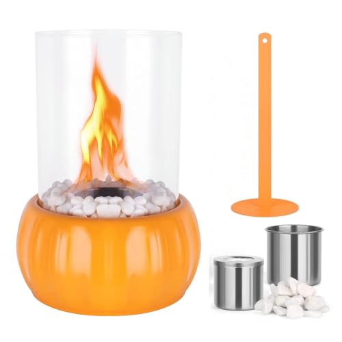 VORHOT Bioethanol Tischkamin, Tischfeuer Outdoor Indoor, Bio Ethanol Kamin mit Edelstahl Brennkammer Deko Steine, Unendliche Brenndauer, Kürbisform Fireplace für Wohnung Terrasse Camping von VORHOT