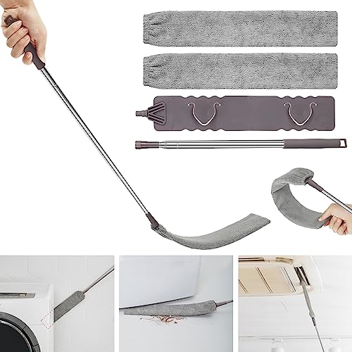VORHOT Staubwedel Teleskop Waschbar, Flach Mit Edelstahl Teleskopstange, Lang Ausziehbar 2,5m, Auswechselbares Staubpapier von VORHOT