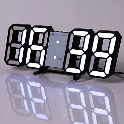 VORRINC 3D Wecker Uhr LED Digital Wanduhr, Uhr Dimmbar Nachtlicht, USB 12/24Stunden Datum-Temperaturanzeige Schlafzimmer Wohnzimmer Küche Büro (Schwarz) von VORRINC