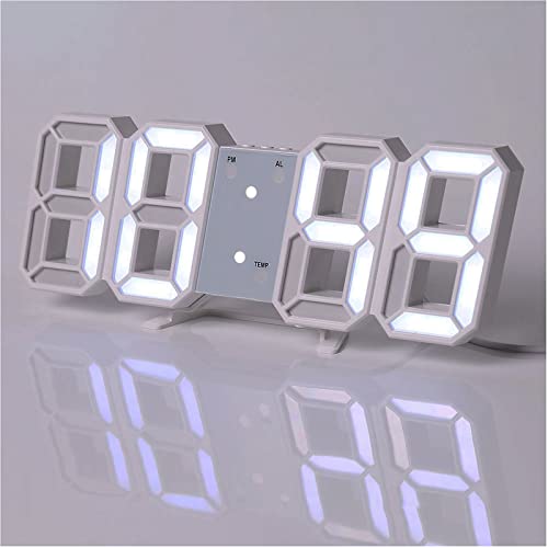 VORRINC 3D Wecker Uhr LED Digital Wanduhr, Uhr Dimmbar Nachtlicht, USB 12/24Stunden Datum-Temperaturanzeige Schlafzimmer Wohnzimmer Küche Büro (Weiß) von VORRINC