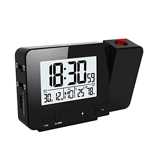VORRINC Projektionswecker Digital Uhr mit USB Anschluss, Innentemperaturanzeige und Datumsanzeige, 4 Helligkeiten, Dual-Alarm, Kalender, für das Home Office, Kinderzimmer (Schwarz) von VORRINC
