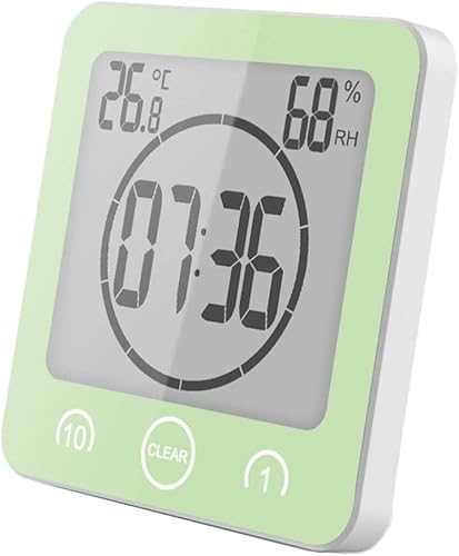 VORRINC Bad Uhr Badezimmeruhr Wasserdicht, Uhr Badezimmer, Shower Clock Dusche Uhr mit Saugnapf, Luftfeuchtigkeit Temperatur Digitaluhr, AM/PM oder 24 Stunden Format, Touch Control Timer Alarm (Grün) von VORRINC