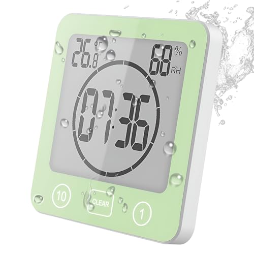 VORRINC Badezimmeruhr Digital Wecker Bad Uhr, Shower Clock mit Saugnapf LCD Display, Baduhr, Luftfeuchtigkeit Temperatur Wanduhren, Countdown Timer Für Dusche Küche (Grün) von VORRINC