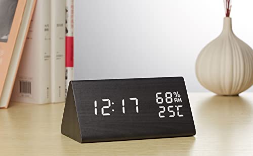 VORRINC Digitaler Wecker LED Holz Wecker Uhr Reisewecker mit 2 Alarmen/Temperaturanzeige/Luftfeuchtigkeit, 3 Helligkeit, Nachttisch Schlafzimmer von VORRINC