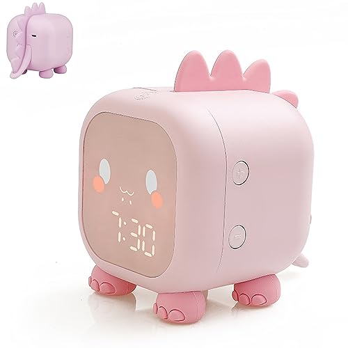 VORRINC Kinder Lichtwecker, Dinosaurier Wecker Sonnenaufgangssimulator Wake Up Kinderwecker mit Timer Snooze Schlaftrainer, Wecker Digital für Mädchen Jungen Kinder, Geburtstagsgeschenk (Rosa) von VORRINC