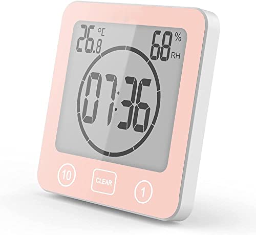 VORRINC Shower Clock Bad Uhr Wasserdicht Badezimmeruhr Uhr mit Saugnapf LCD Display Luftfeuchtigkeit Temperatur Wanduhren,Countdown Timer (Rot) von VORRINC