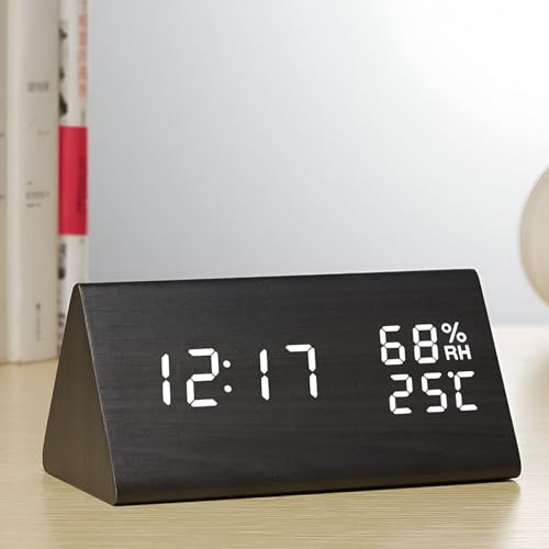 VORRINC Wecker Digital Holz, Wecker Holzoptik mit 3 Alarm/Datum/Temperaturanzeige / 3 Helligkeit, Tischuhr Digital,Wecker Holz mit Zwei Anzeigemodi und Stromsparmodus(Batterie Nicht Enthalten) von VORRINC