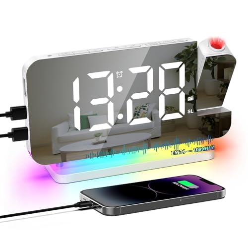 VORRINC Wecker Digital Radiowecker mit 6 Stufen Bildschirmhelligkeit und 4 Projektionshelligkeit Projektionswecker mit Nachtlicht und Schlummerfunktion Wecker mit Projektion FM USB Anschluss von VORRINC