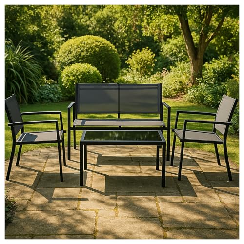 VORTIVO Gartenmöbel Set 4-teilig – wetterfeste Sitzgruppe mit Glastisch, 2 Sesseln & Sofa – UV-beständig & pflegeleicht mit PP-Gewebe – Balkon & Terrasse modern & robust von VORTIVO