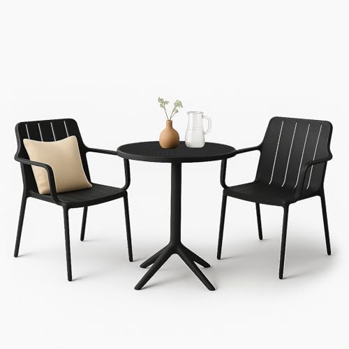 VORTIVO Gartenset – 2 Schwarze Gartenstühle und 1 schwarzer Tisch für Balkon, Terrasse & Esszimmer von VORTIVO