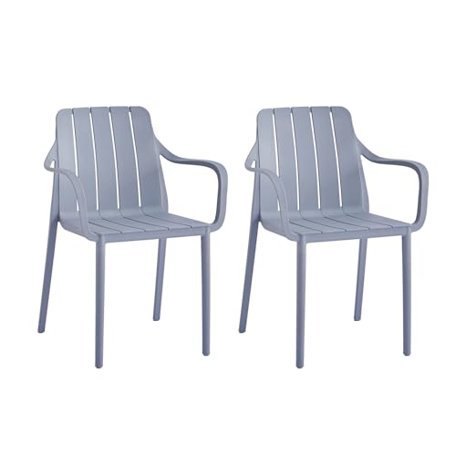 VORTIVO Gartenstühle 2er Set stapelbar - Hochwertige Outdoor-Stühle in Grau, wetterfest, UV-beständig, bis 200 kg – für Balkon, Terrasse & Esszimmer von VORTIVO