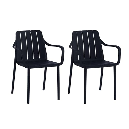 VORTIVO Gartenstühle 2er Set stapelbar - Hochwertige Outdoor-Stühle in Schwarz, wetterfest, UV-beständig, bis 200 kg – für Balkon, Terrasse & Esszimmer von VORTIVO